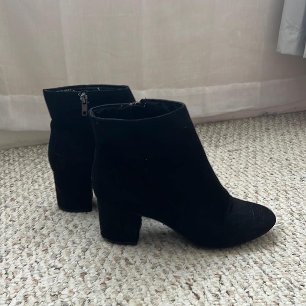 MACYS - black suede boot heels/booties